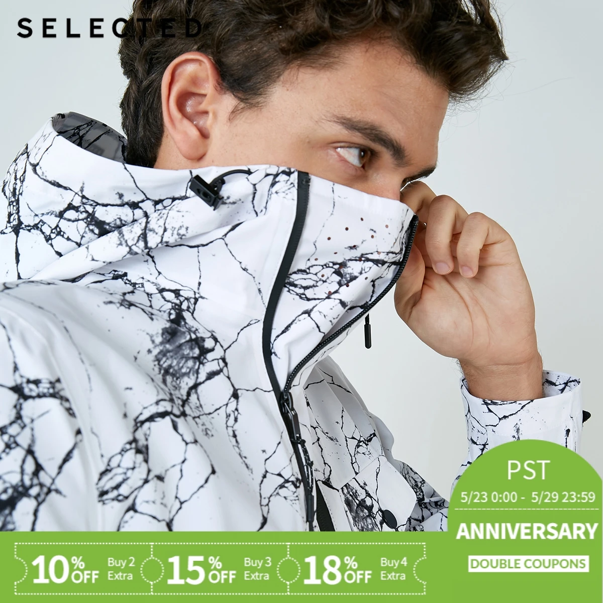 

SELECTED new male waterproof pattern hooded sports jacket SP|418321524