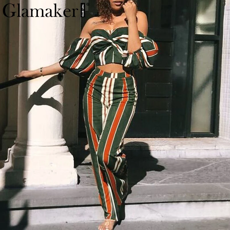 

Glamaker Striped strapless women jumpsuits rompers summer crop Soft long playsuit Two-piece suit sash elegant sexy overalls 2018
