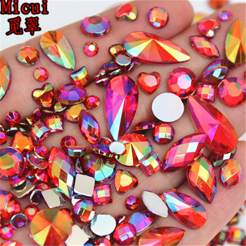 18g About 300pcs Mixed Shape Sizes AB Acrylic Rhinestones 3D Nail Art Rhinestones Non Hotfix Flatback Stones Decorations MC4000