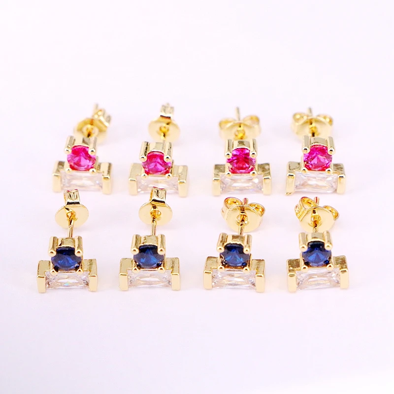 

6Pairs, Cz Micro Pave Zirconia Women Girls Earring Studs Gold Color Fashion Crystal Multicolor Party Jewelry