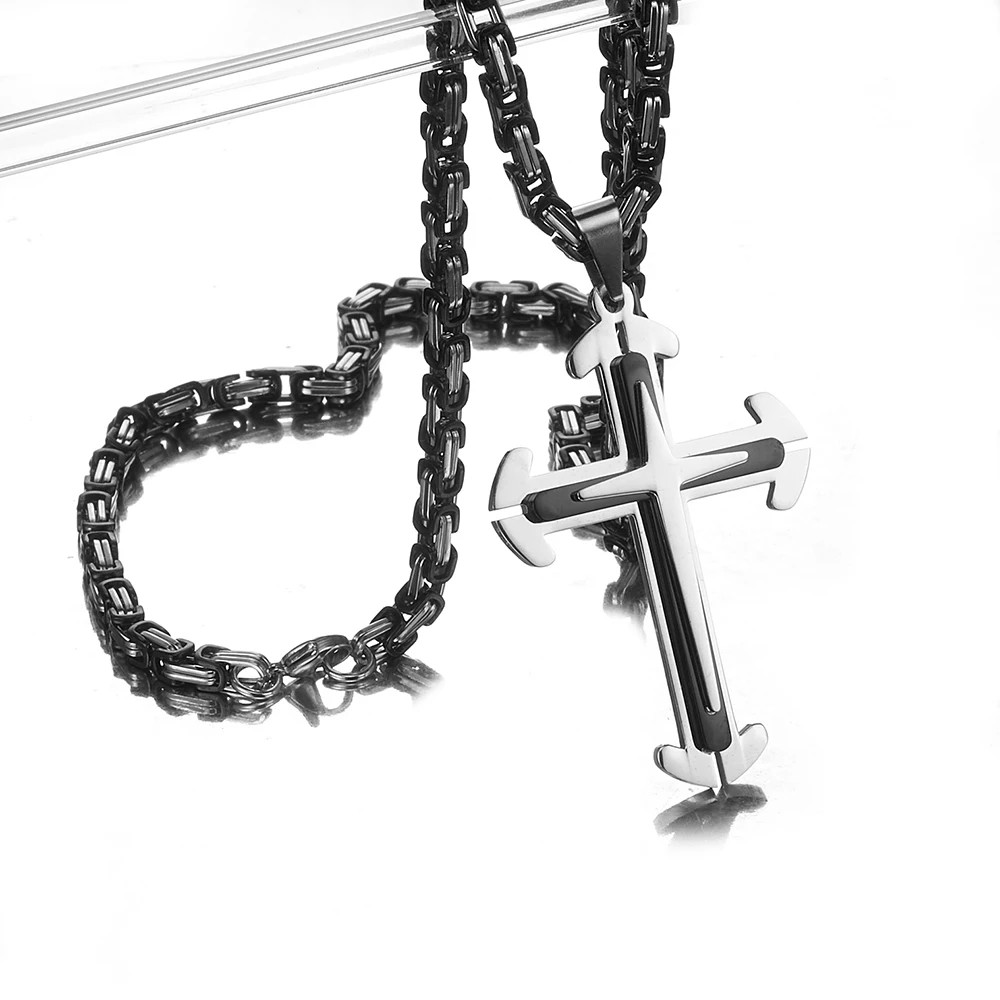 New Mens Jewelry Hot Silver Black Stainless steel Big Cross Pendant