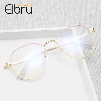 Elbru métal Anti lumière bleue bloquant lunettes monture lunettes femmes rétro lunettes cadre étudiant Anti Blue-ray ordinateur verre hommes