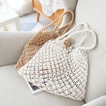 

Vintage Women Bag Large Straw Bag Handmade Crochet Braid Fringed Bag Knitted Handbag Beach Bohemian Woman Shoulder Messenger Bag