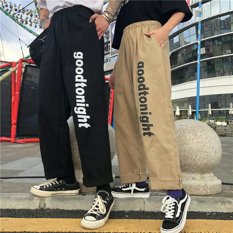 Европейский и американский брюки Харадзюку чистый черный хаки GOODTONINGHT текст Уличная Брюки спортивные брюки для бега модные