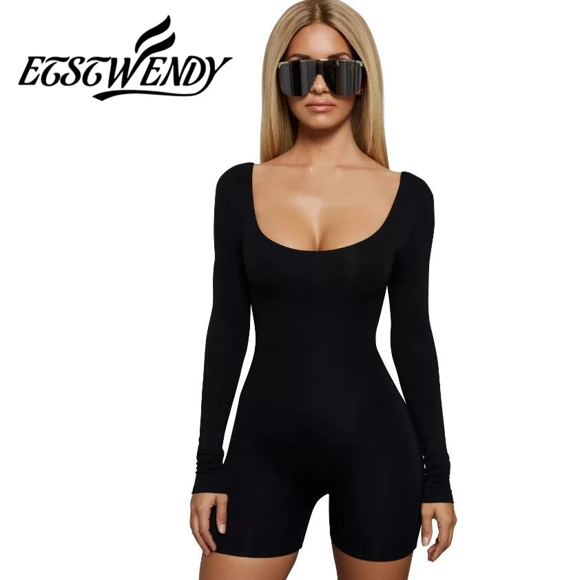 Black romper shorts long sleeve Clearance