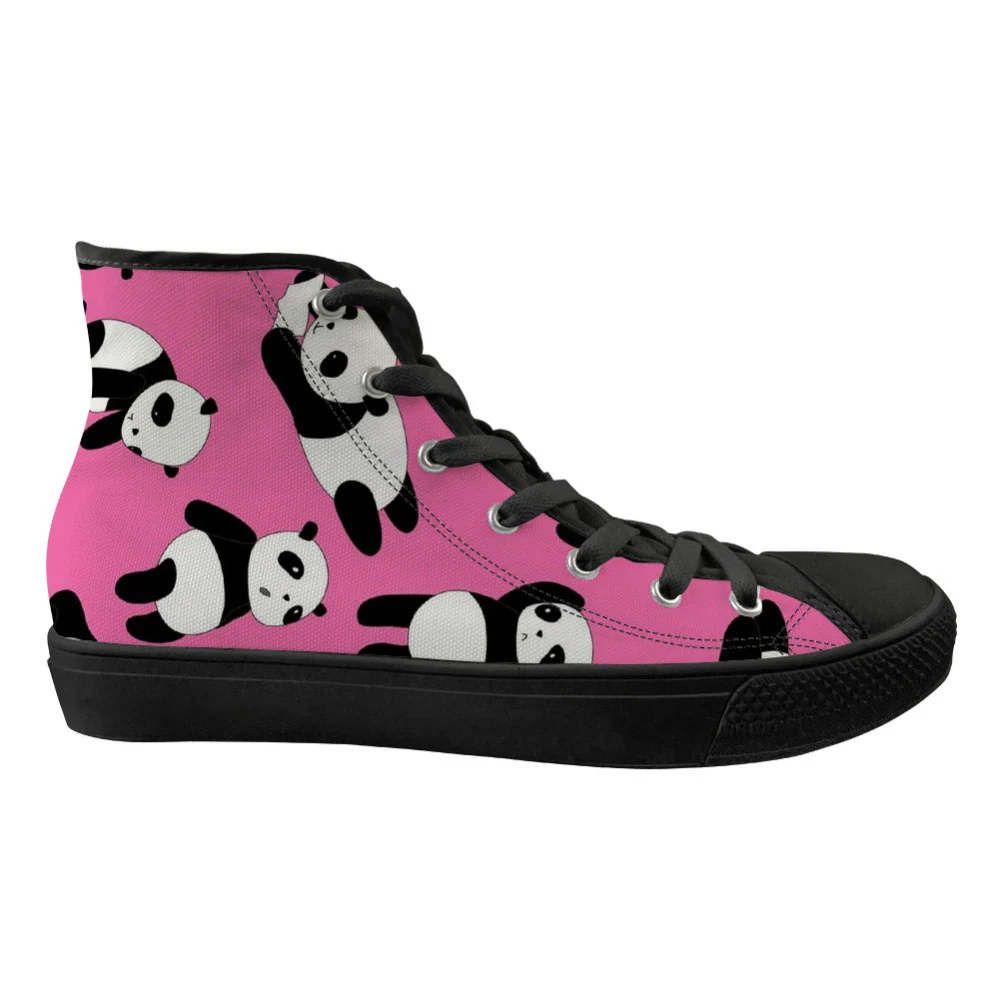 

Sneakers Pink Flats Ladies Shoes Kawaii Animal Panda Pattern High Top Canvas Women's Spring Lace Up Shoes Zapatillas