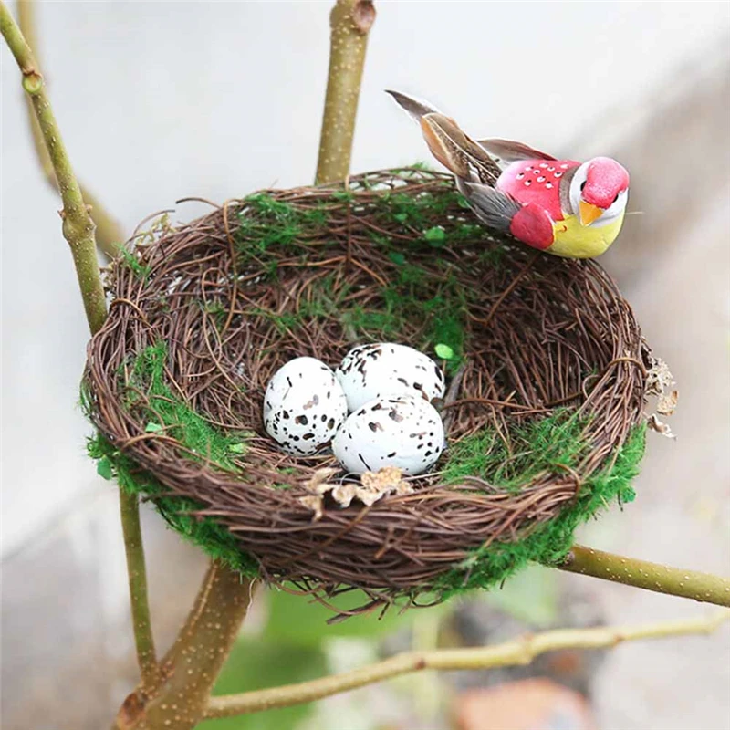 

13cm Diameter Simulation Bird Nest False Bird Nest Decor Props Easter Supply Big Round Bird Nest Yard Garden Decor With 3pcs Egg