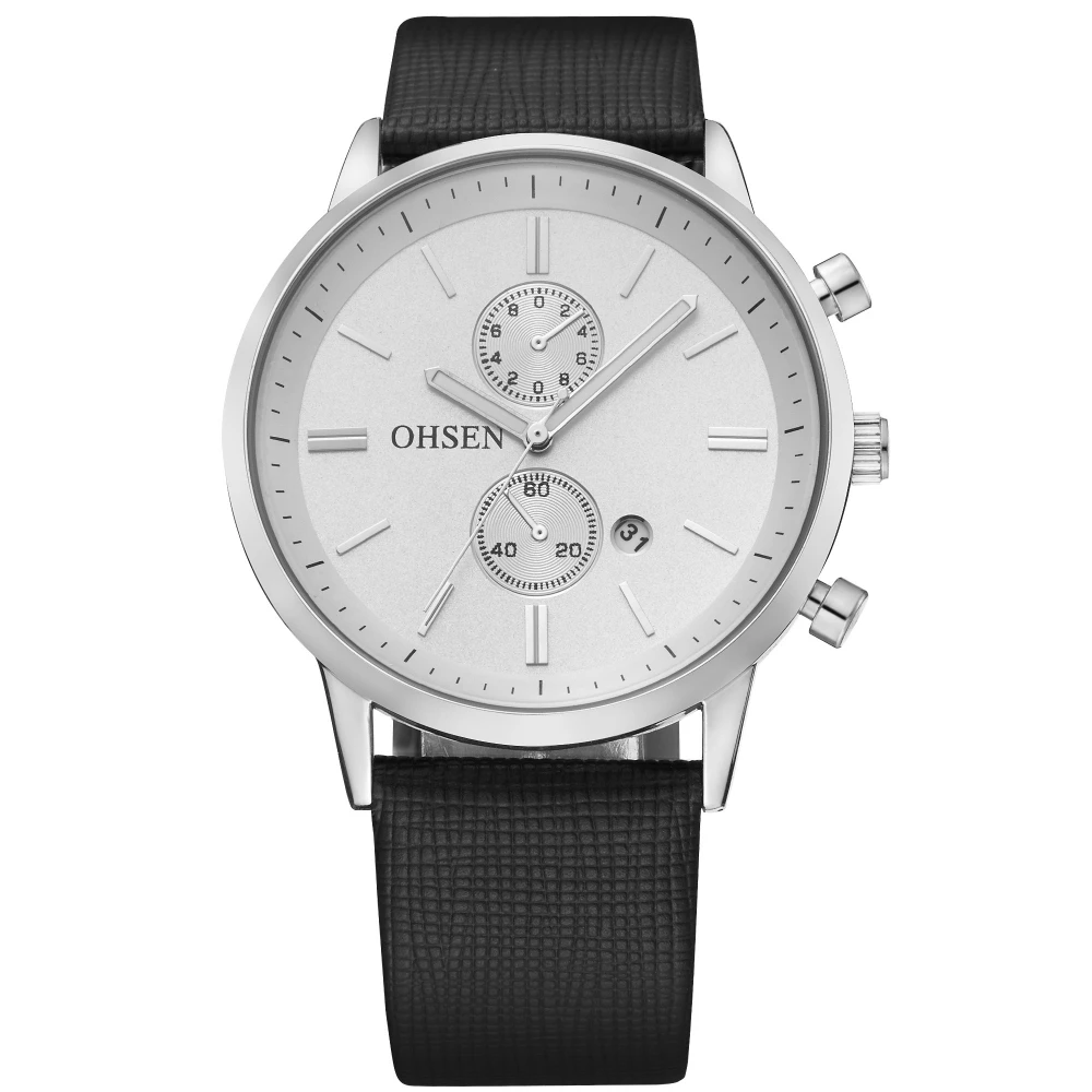 Brand OHSEN Sport Quartz Watch Man Alloy Case White Dial Black Strap Band Analog Display Wristwatch Men Clock relogio / OHS253 | Наручные