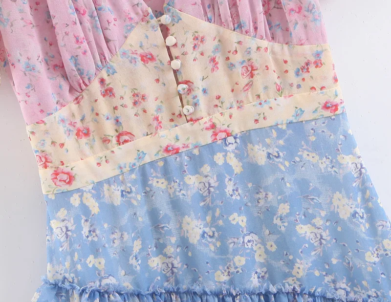 Boho loveshack summer dresses v neck ruffles slim silk-like holiday ins bloggers patchwork special interest mini dress pleated