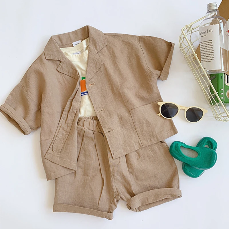 

Japanese Style Boys Cotton Linen Clothing Sets Kids All-Match Single-Breasted Shirt And Shorts 2Pcs Suits 2019 Fashion 1-6Y