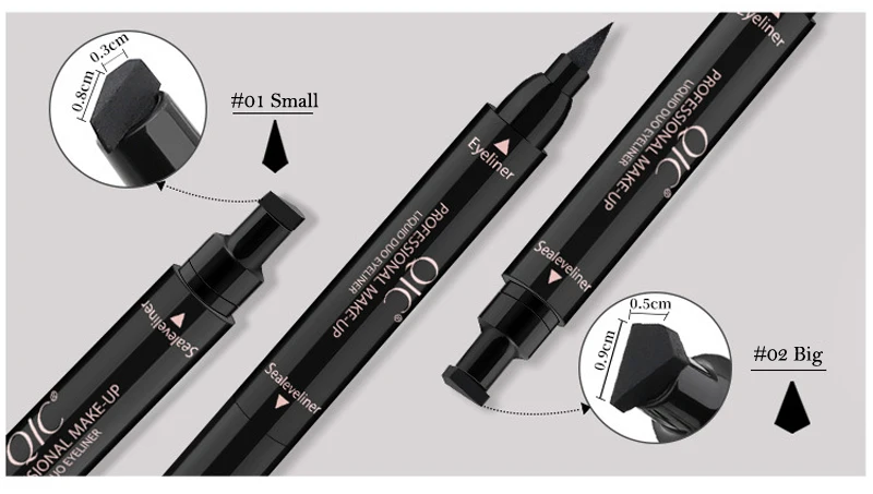 QIC двуглавый печать черный карандаш для глаз Треугольники подводка для глаз со штампом 2-в-1 Водонепроницаемый глаза делают комплект с подводка для глаз Подводка для глаз штамп