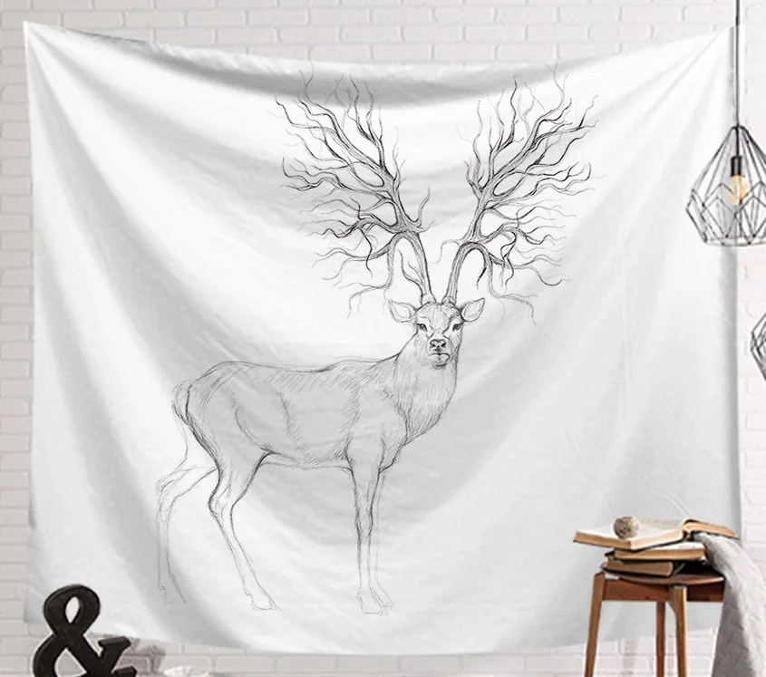 

CAMMITEVER Pencil Painting Deer Tapestry Psychedelic Decoration Wall Hangings Fabric Blankets Living Room Carpet On The Wall