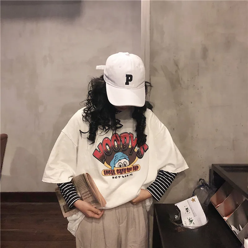 T-shirts Women Cartoon Printing Leisure Soft Loose Streetwear Tees Womens Funny T Shirt Female Harajuku Summer Clothing Girls