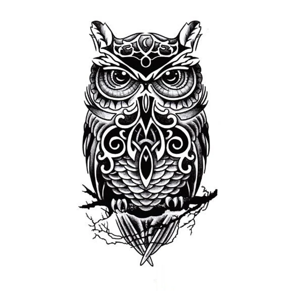 Antik Hitam Owl Arm Transfer Palsu Sementara Tato Pria Stiker Tato