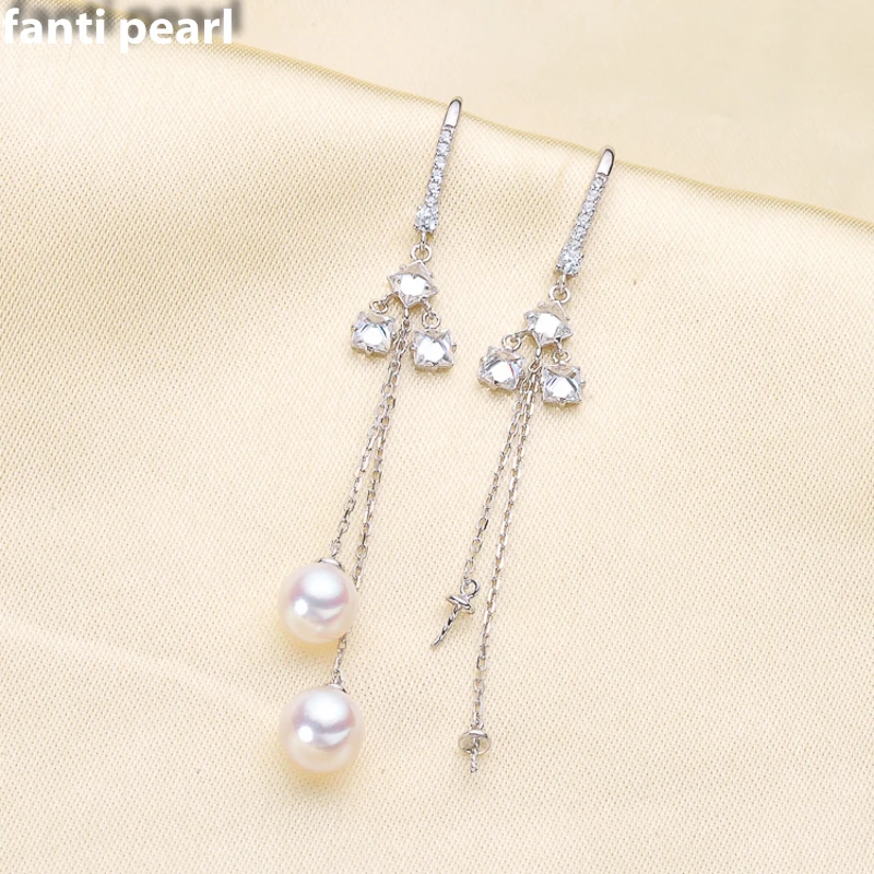 

FANTI Real Natural freshwater pearl earring s925 sterling silver ear stud for women Natural pearl jewelry earring 7-9mm