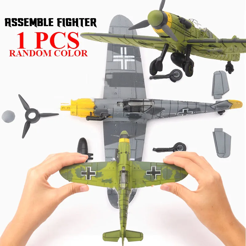 

1Pcs Random Color 1/48 Scale Assemble Fighter Model Toys Building Tool Sets Flanker Combat Aircraft Diecast War-II BF-109