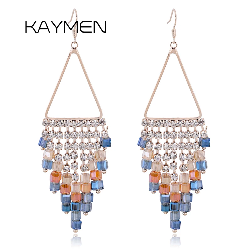 

KAYMEN Statement Earrings for Women Fish Hook Triangle Hang Square Crystals Gold Color Drop Earrings boucles d'oreille Jewelry