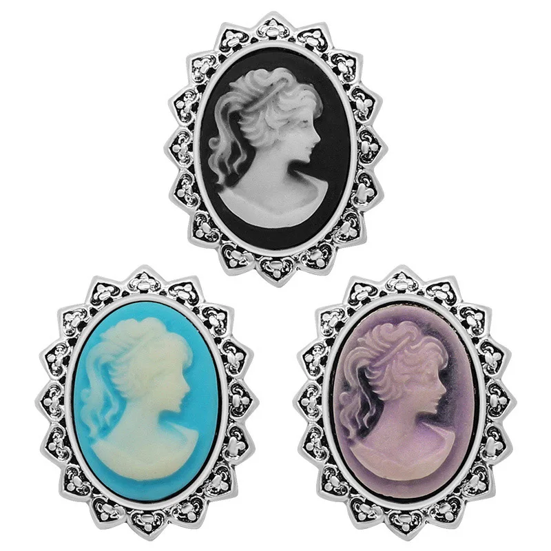 

Fashion beauty Oval pattern Retro lady 18MM snap buttons fit snap bracelet snap jewelry wholesale PL0132