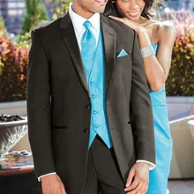 Изготовленный на заказ черный воротник-стойка смокинги Жениха Лучший человек Свадебный для шафера мужские свадебные костюмы жениха(куртка+ брюки+ галстук+ жилет