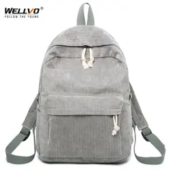 Wellvo для женщин вельвет рюкзак Твердые школьные ранцы для подростков обувь девочек студентов тетрадь плечо дорожная сумка модные рюкзаки