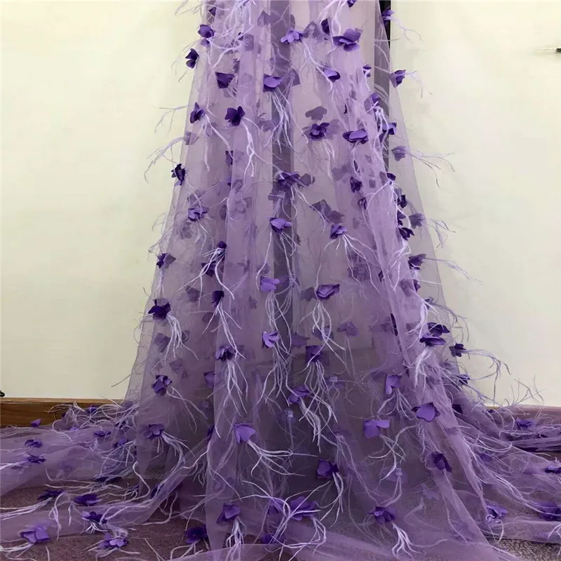 

New 3D flower guipure Lace Fabric 5 yards High Quality African Tulle Lace Fabric for a purple dress HX770-2