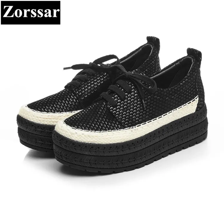 

{Zorssar} 2017 New Fashion Genuine leather Women Flats Casual Creepers shoes Womens Platform loafers Slip On Flat Female shoes