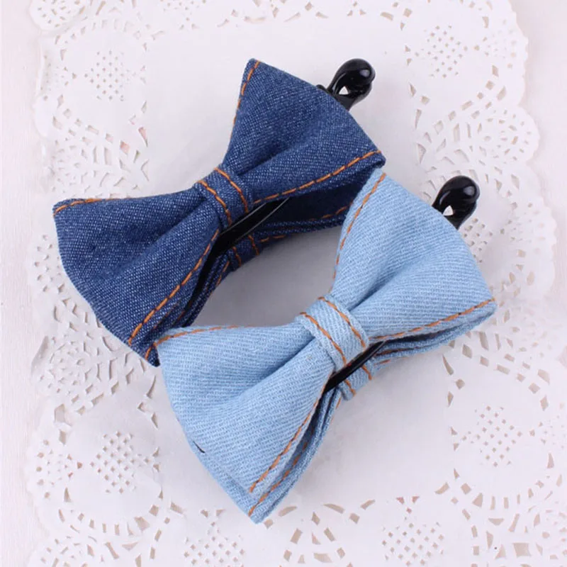 2016 New Fashion Korean Jeans Banana Clips Handmade Blue Denim Bow Hair