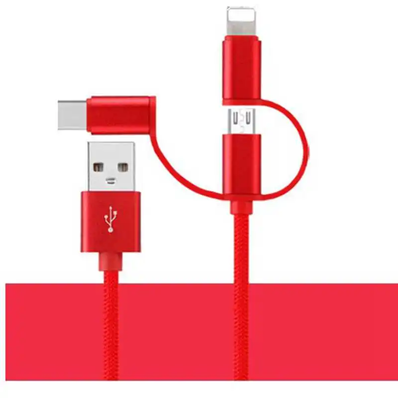 1 м 3 в 1 нейлоновый быстрой зарядки USB кабель для передачи данных для iPhone samsung просо LG планшет Android, телефон USB кабель для зарядки - Цвет: Red