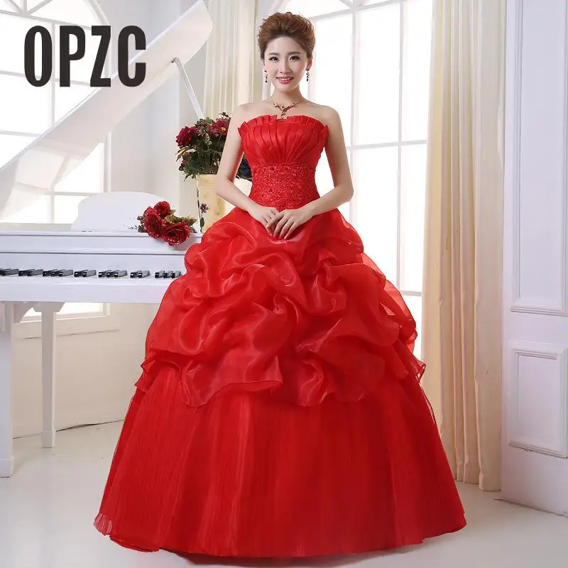 2017 New Arrive Korean Style Red fashion girl crystal princess bridal dress sexy Lace apparel style formal wedding dresses 201