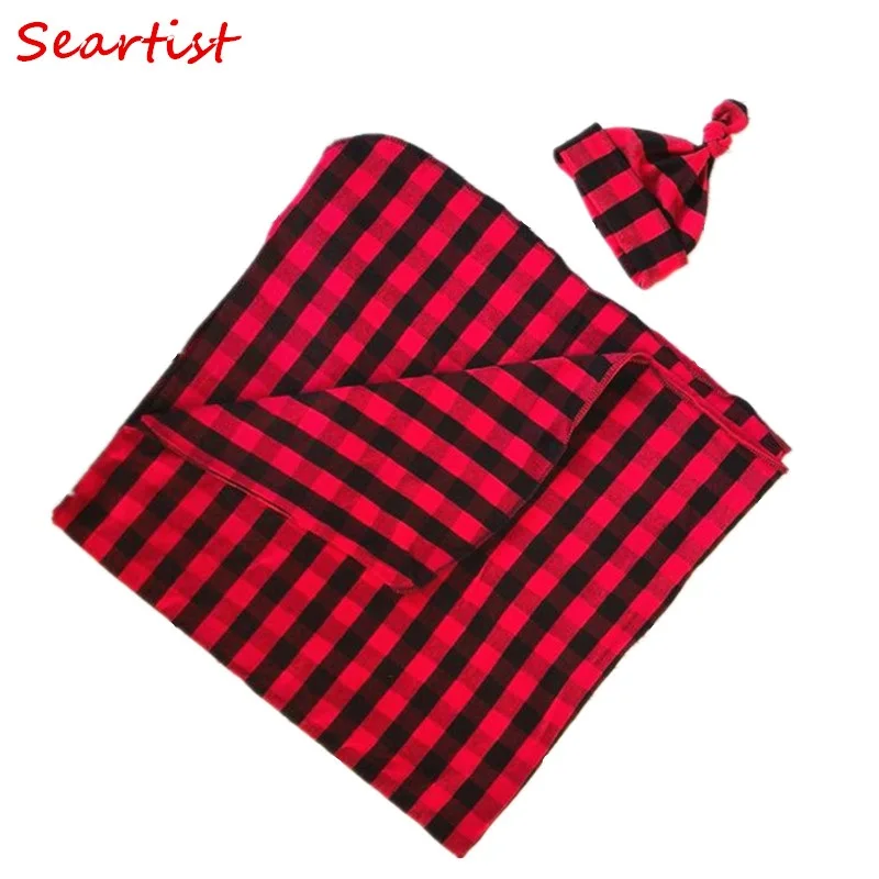 

Seartist Newborn Christmas Swaddle Blankets Red Plaid Blanket+Hat Bebes Baby Swaddles Toddler Infant Hold Wraps Custom-made 25C