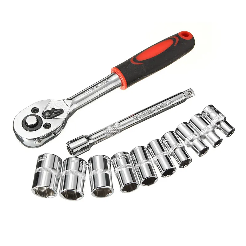 

Drillpro 12pcs Socket Set with 1/4" Drive Ratchet Wrench Multifunctional Household Tool Kit Car Repair Tool Ratchet Spanner Set