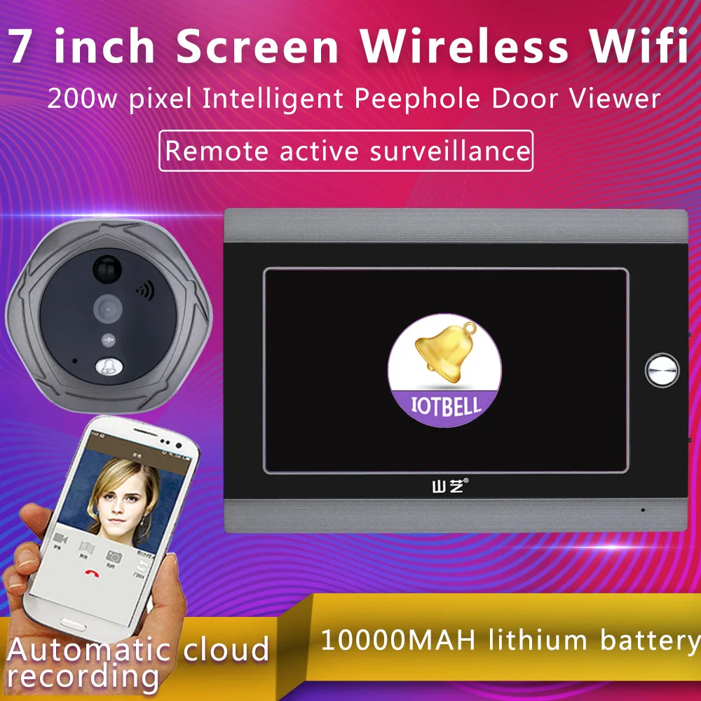 

7 Inch WiFi Peephole Door Viewer & Video IP Doorbell 7 Inch Screen IR PIR Door HD Camera Motion Detect Door Bell