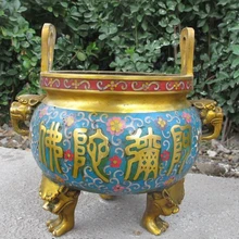 Xd 001676 Тибет Бронзовый gild Перегородчатые Foo Dog Лев Буддизм курильница Курильница