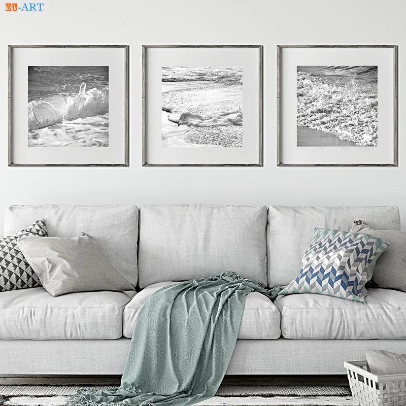 

Nautical Decor Ocean Poster Waves Black and White Sea Large Wall Art Canvas Prints Painting Picture Coastal Bedroom Decor