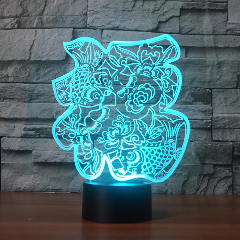 

7 Color Changing USB Table Lamp LED 3D Chinese Paper-Cut Fu Words NightLight Blessing Sleep Lighting New Year Gift Bedroom Decor