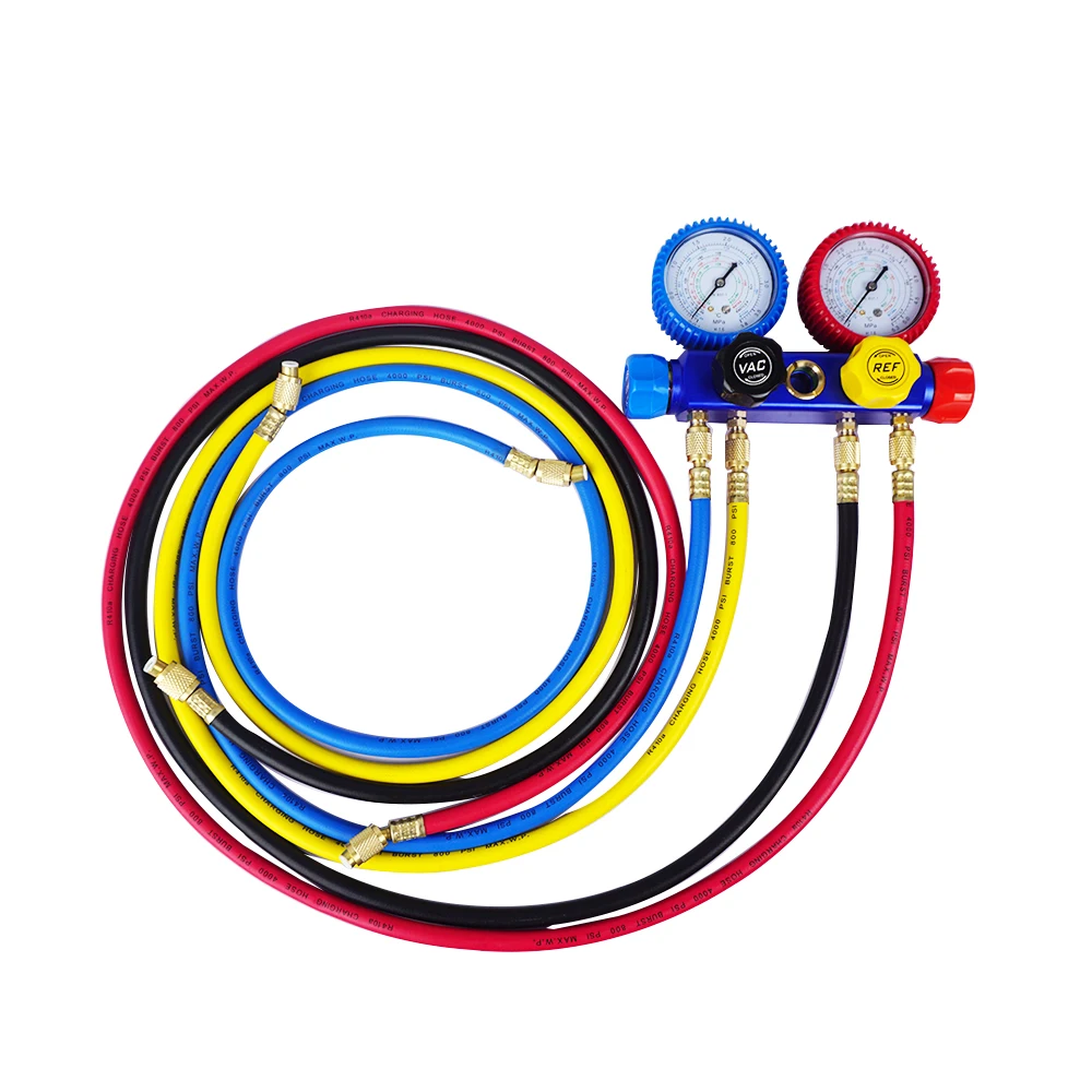 

4 Way Manifold Gauge Control Set R410 R134 R22 R407C w/Hoses Coupler