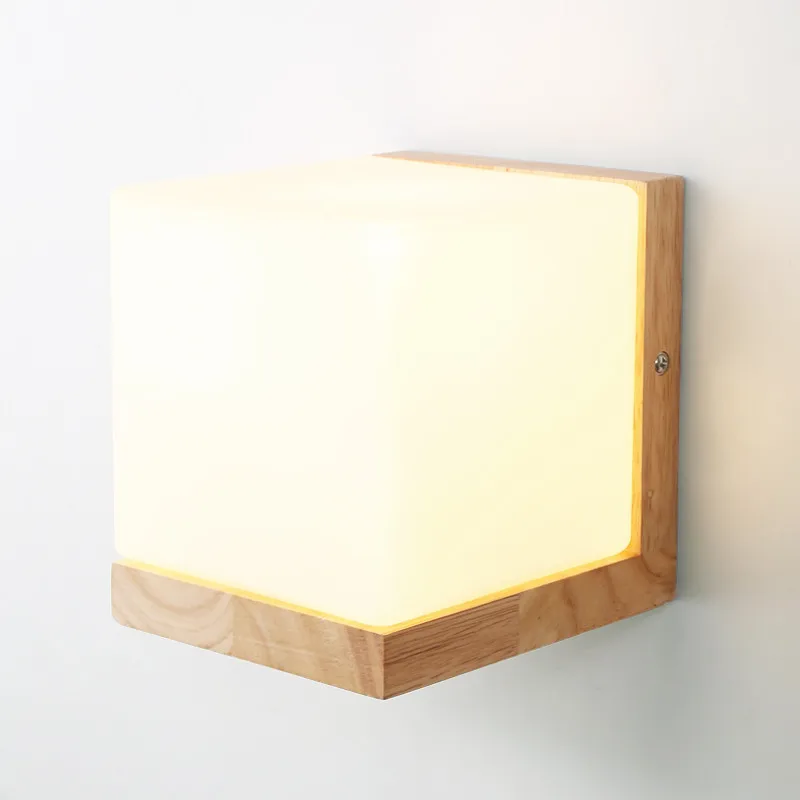 Aliexpress.com : Buy Modern Oak Wood Wall Lamps Cube Sugar Lampshade Bedroom Bedside Wall Light ...