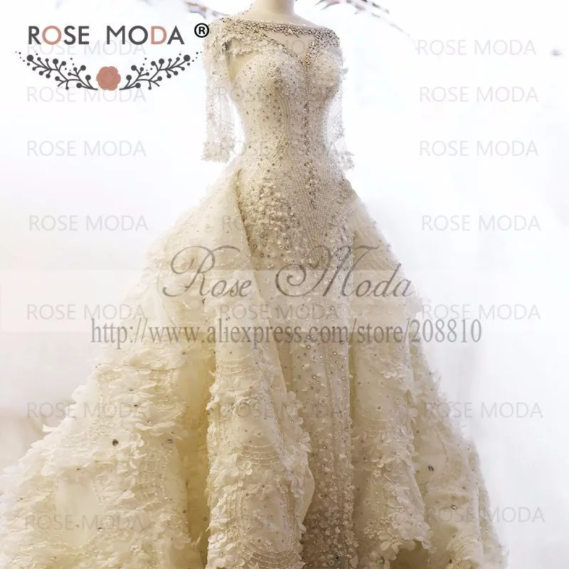 Настоящие фотографии роскошное Кристальное свадебное платье с длинным шлейфом, свадебное платье с цветами es с длинными рукавами на заказ