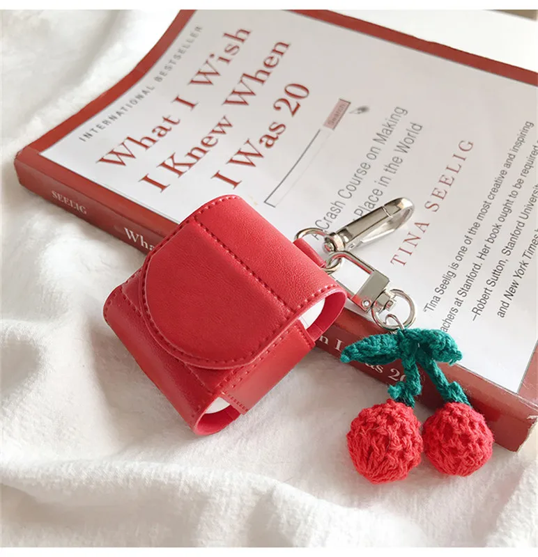 

Cute Cherry Hanged Adorn PU Case Funny Bluetooth Earphone Case For Aipods Accessories Couples Headphone Cover Charging Box Case