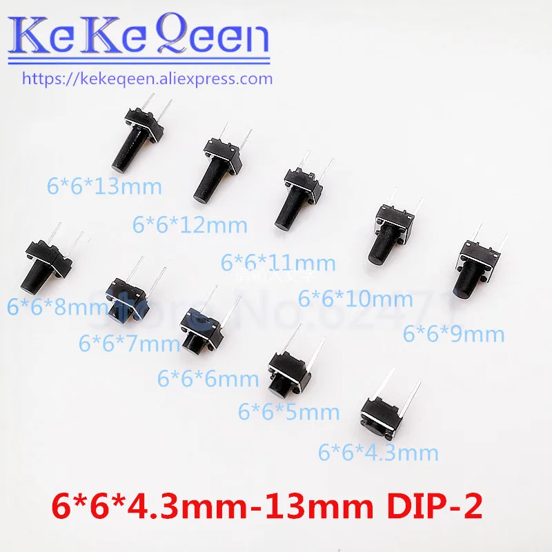 20 Pz Medio 2Pin 6X6X4.3/5/6/7/8/9-12Mm Interruttore Interruttori A Pulsante Tattili 6X6X4.3Mm 6X6X5Mm 6X6X6Mm 6X6X7Mm 6X6X8Mm 6X6X9Mm