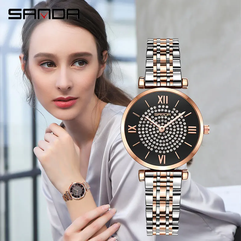

2019 Luxury Brand Genuine Women's Hand Watches Diamond Waterproof Clock Stainless Steel Quartz Female Black Gift Wristwatch