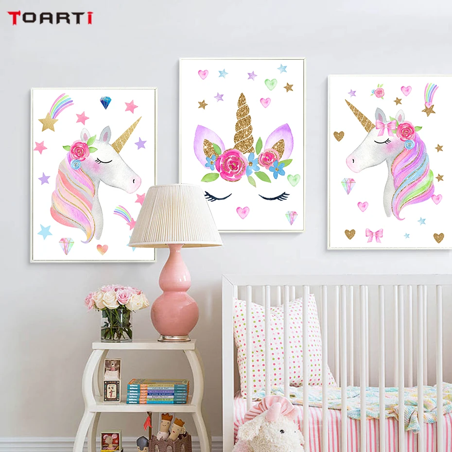 

Lovely Unicorn Love Shape Nursery Art Canvas Poster And Print Canvas Painting Art Pictures Nordic Style Children's Room Decor