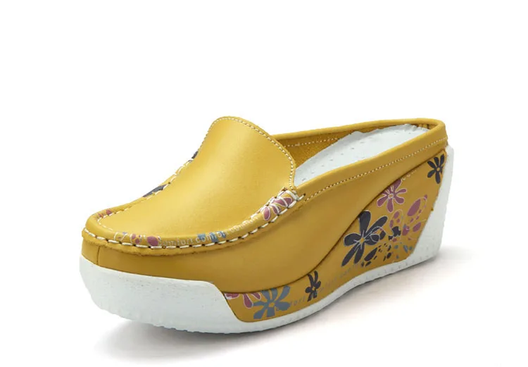 BEYARNE/обувь из натуральной кожи; женская повседневная обувь на танкетке белого цвета; модная женская обувь; дышащая обувь для медсестры на толстой платформе - Цвет: Цвет: желтый