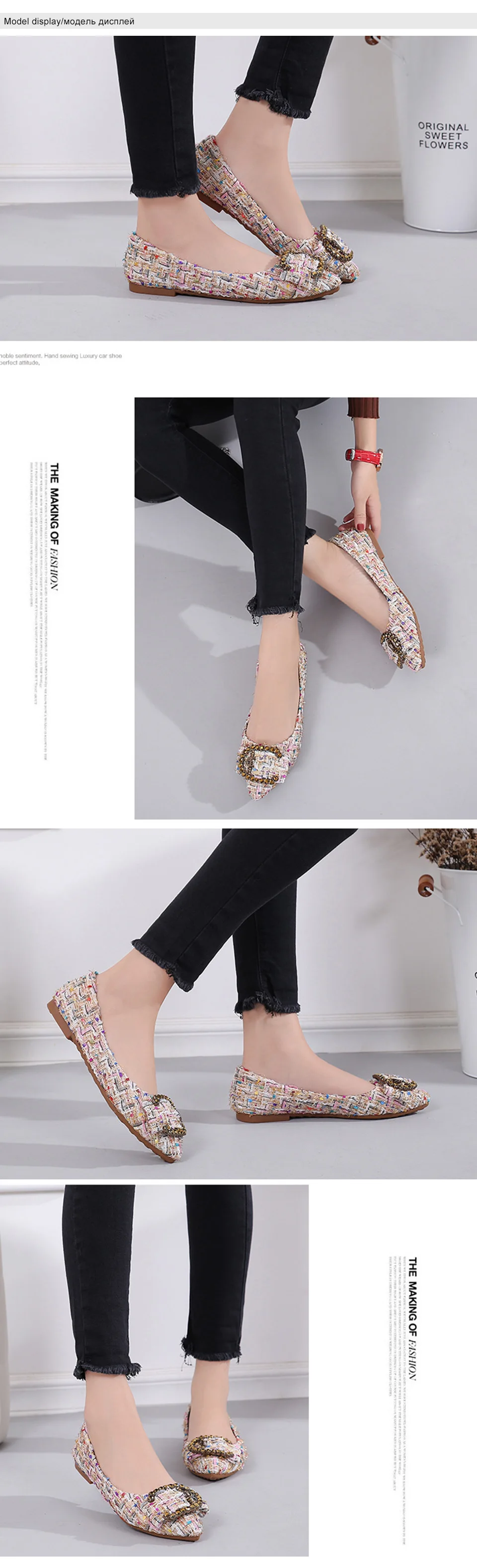 Women Flats Brand Female Single Shoes Women Shoes Slip On Rhinestone Round Toe Casual Shoes Spring Autumn New Arrival DE