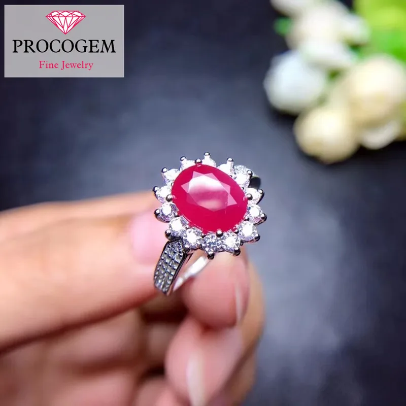 

Nice Natural Hearted Ruby Rings 2.20Ct for Women Anniversary flower Rings Oval Genuine Gemstones Fine jewelry S925 silver #345