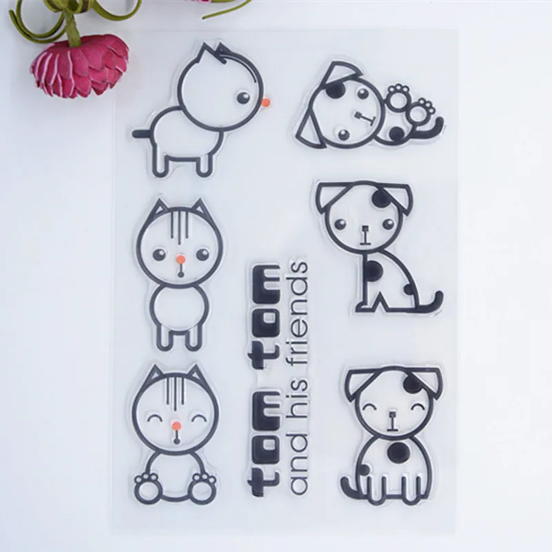 

2017 new Scrapbook DIY Photo Album Account Transparent Silicone Rubber Clear Stamps Frame Cartoon CAT and DOG