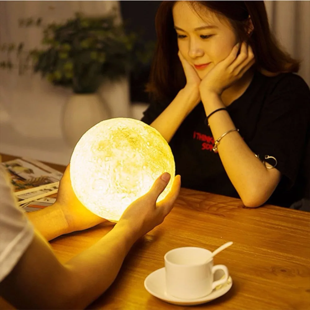

HGhomeart 3d Printing Moon Lamp Luminaria USB Charging Night Light Led Touch Control Brightness Two Color Change Bedside Lamps