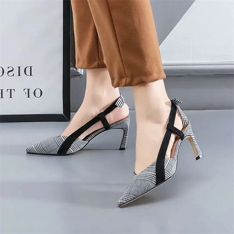 

Ladies 7CM High Heels Sandals Women 2019 Summer Sandals new Catwalk Tip with Bow Knot Sandals Female Pointed Toes Career shoes