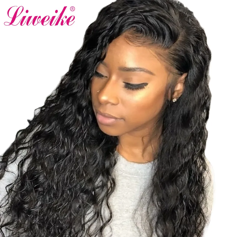 Comprar Liweike pelo brasileño agua Natural onda de encaje peluca frontal extremos completos cabello humano Pre desplumado nudos blanqueados pelucas rizadas para mujeres