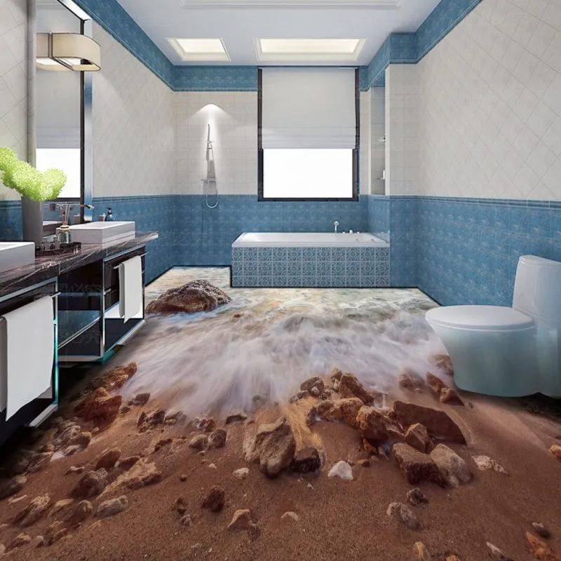Free Shipping custom Beach Spray 3D bedroom Bathroom square Floor mural Self-adhesive flooring restaurant wallpaper